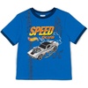 image:imageHot Wheels Ringer TShirt French Terry Shorts and Baseball Hat 3 Piece Outfit Set Toddler to Big Kid Sizes 2T  1012Blue