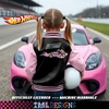 image:imageIsaac Morris Limited Hot Wheels Girls Bomber Jacket with Race Car Graphic Design Zip Up Varsity Jacket for Big Kids and TeensBlack and Pink