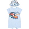 image:imageHot Wheels Boys 2Piece Romper and Sunhat Set Newborn to ToddlerPastel Blue