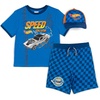 image:imageHot Wheels Ringer TShirt French Terry Shorts and Baseball Hat 3 Piece Outfit Set Toddler to Big Kid Sizes 2T  1012Blue
