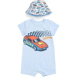image:imageHot Wheels Boys 2Piece Romper and Sunhat Set Newborn to ToddlerPastel Blue