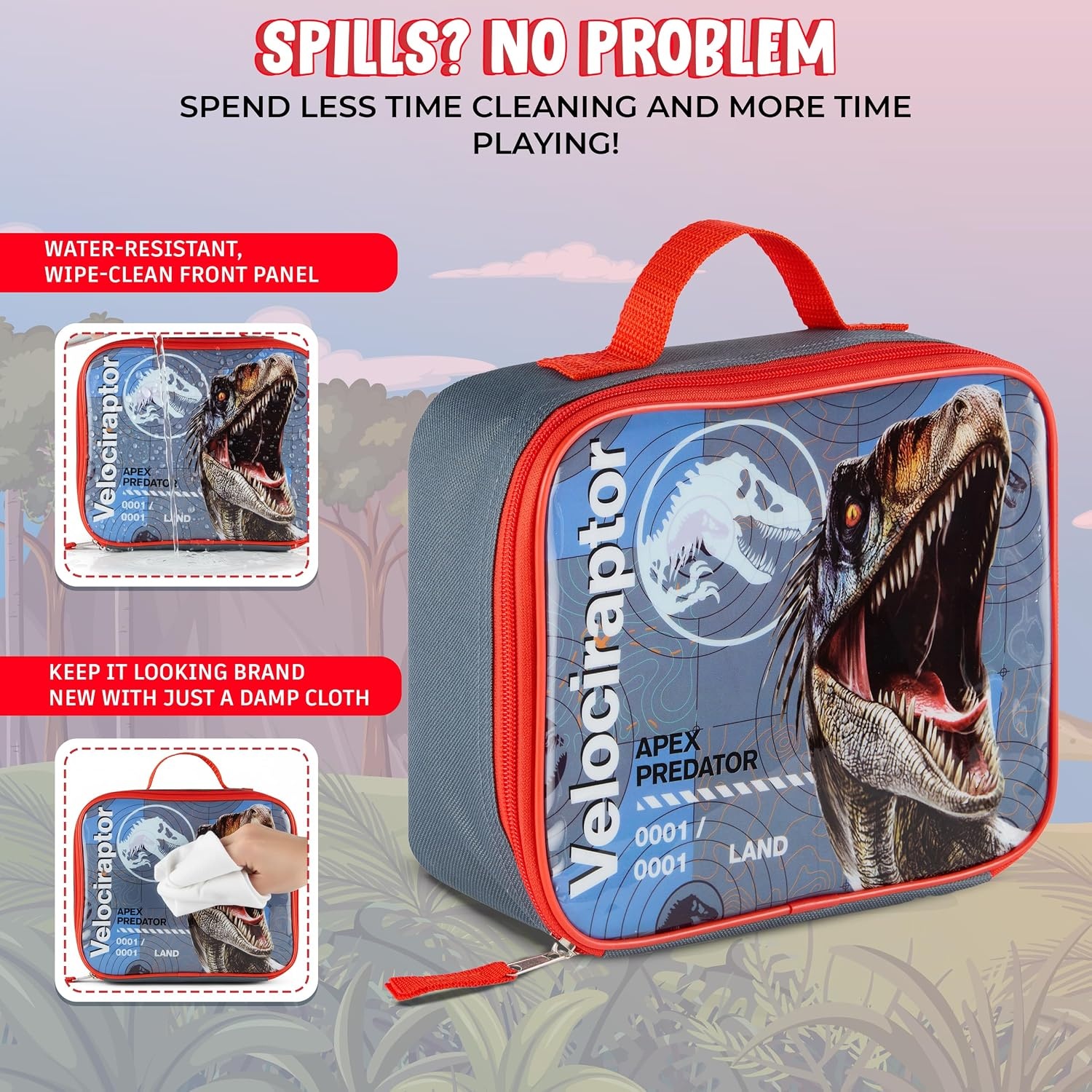 image:imageHot Wheels Speed Club Insulated Lunch Box Full Zip Around Lunch Tote Bag for Hot and Cold Food Racing Design MulticoloredJurasic World