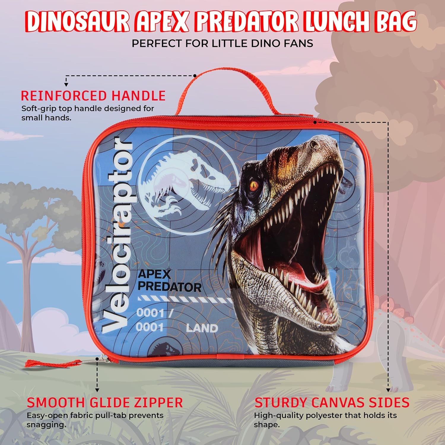 image:imageHot Wheels Speed Club Insulated Lunch Box Full Zip Around Lunch Tote Bag for Hot and Cold Food Racing Design MulticoloredJurasic World