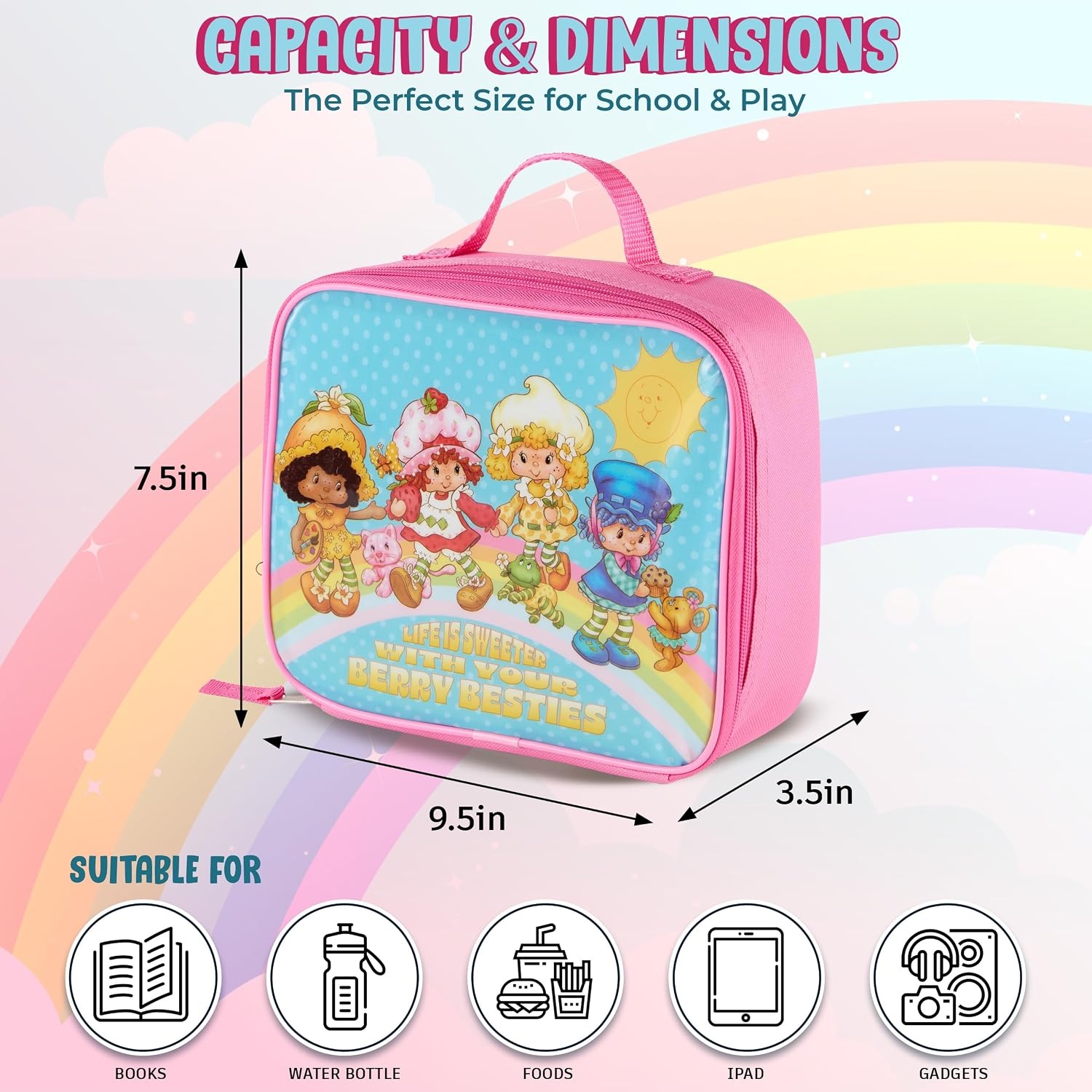 image:imageHot Wheels Speed Club Insulated Lunch Box Full Zip Around Lunch Tote Bag for Hot and Cold Food Racing Design MulticoloredStrawberry Shortcake