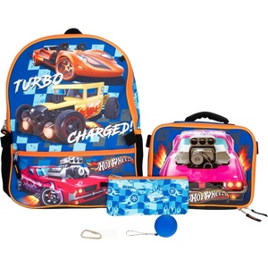 image:imageAI ACCESSORY INNOVATIONS Hot Wheels Burning Rubber 5 Piece Backpack Set for Boys Featuring Turbo Charged Race Cars Kids School Bag BlueHotwheel