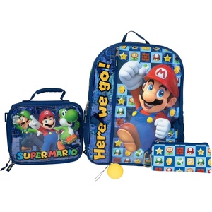 image:imageAI ACCESSORY INNOVATIONS Hot Wheels Burning Rubber 5 Piece Backpack Set for Boys Featuring Turbo Charged Race Cars Kids School Bag BlueNavy Mario