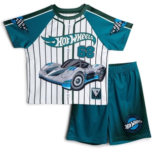 image:imageHot Wheels Athletic Mesh Baseball Jersey TShirt and Shorts Outfit Set Toddler to Big Kid Sizes 2T  1012Tropical Teal Green