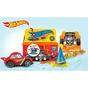 image:imageHot Wheels Birthday Party Gift Set  Tin Box Tin Pencil Case Stickers Birthday Necklace Plush and Birthday HatHot Wheels