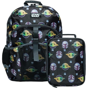 image:imageHot Wheels Cars amp Titles AllOver Print 16 Backpack amp Lunch Kit SetMandalorian and Grogu Black