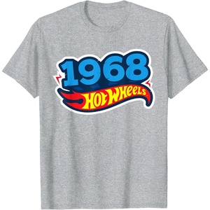 image:imageHot Wheels UnisexAdults Kids Classic Vintage TShirt Black Short Sleeve Crew Neck TShirt Letter PrintHeather Grey
