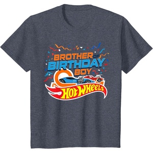 image:imageKids Hot Wheels Birthday Confetti Brother of Birthday Boy TShirtHeather Blue