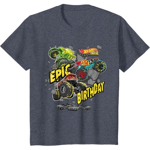 image:imageKids Hot Wheels Monster Trucks  Epic Birthday TShirtHeather Blue