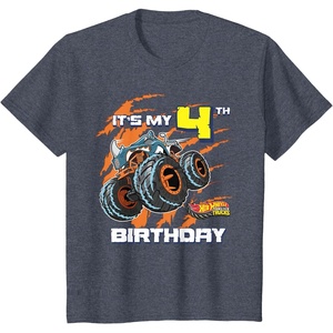 image:imageKids Hot Wheels Monster Trucks  Its My 4th Birthday TShirtHeather Blue