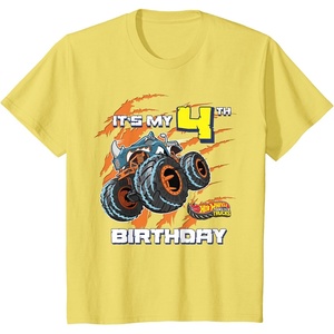 image:imageKids Hot Wheels Monster Trucks  Its My 4th Birthday TShirtLemon Yellow