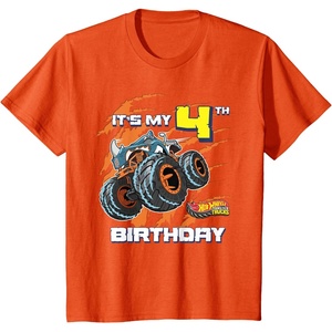 image:imageKids Hot Wheels Monster Trucks  Its My 4th Birthday TShirtOrange