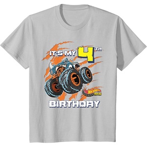 image:imageKids Hot Wheels Monster Trucks  Its My 4th Birthday TShirtSilver Grey
