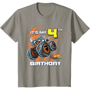 image:imageKids Hot Wheels Monster Trucks  Its My 4th Birthday TShirtSlate Grey