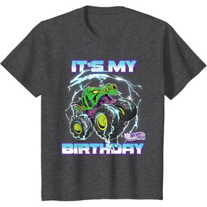 image:imageKids Hot Wheels Monster Trucks  Its My Birthday Epic Crushing TShirtDark Heather Grey