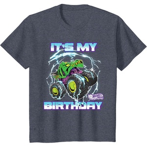 image:imageKids Hot Wheels Monster Trucks  Its My Birthday Epic Crushing TShirtHeather Blue