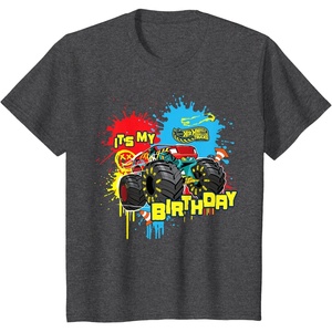image:imageKids Hot Wheels Monster Trucks  Its My Birthday Paint Splatter TShirtDark Heather Grey