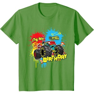 image:imageKids Hot Wheels Monster Trucks  Its My Birthday Paint Splatter TShirtGrass Green