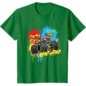 image:imageKids Hot Wheels Monster Trucks  Its My Birthday Paint Splatter TShirtKelly Green