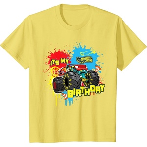 image:imageKids Hot Wheels Monster Trucks  Its My Birthday Paint Splatter TShirtLemon Yellow