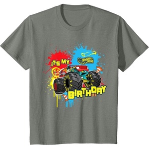 image:imageKids Hot Wheels Monster Trucks  Its My Birthday Paint Splatter TShirtOlive Heather