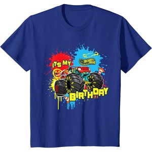 image:imageKids Hot Wheels Monster Trucks  Its My Birthday Paint Splatter TShirtRoyal Blue