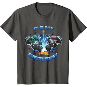 image:imageKids Hot Wheels Monster Trucks  Its My Birthday Smash and Crash TShirtAsphalt Grey