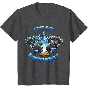 image:imageKids Hot Wheels Monster Trucks  Its My Birthday Smash and Crash TShirtDark Heather Grey