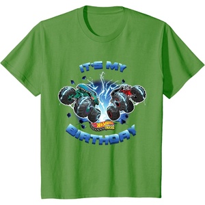 image:imageKids Hot Wheels Monster Trucks  Its My Birthday Smash and Crash TShirtGrass Green