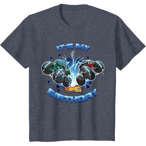 image:imageKids Hot Wheels Monster Trucks  Its My Birthday Smash and Crash TShirtHeather Blue