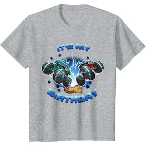 image:imageKids Hot Wheels Monster Trucks  Its My Birthday Smash and Crash TShirtHeather Grey