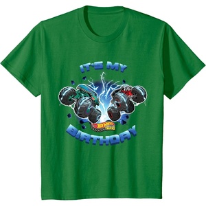 image:imageKids Hot Wheels Monster Trucks  Its My Birthday Smash and Crash TShirtKelly Green