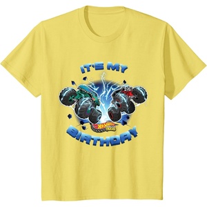 image:imageKids Hot Wheels Monster Trucks  Its My Birthday Smash and Crash TShirtLemon Yellow