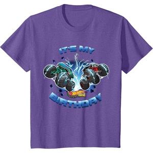 image:imageKids Hot Wheels Monster Trucks  Its My Birthday Smash and Crash TShirtPurple Heather