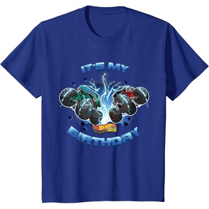 image:imageKids Hot Wheels Monster Trucks  Its My Birthday Smash and Crash TShirtRoyal Blue