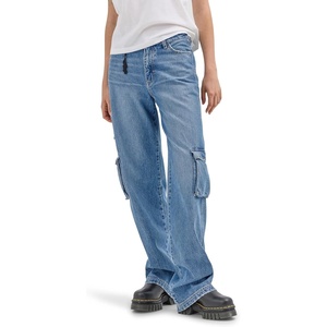 image:imageWrangler Womens X Hot Wheels Wide Leg Cargo JeanMedium Blue Denim
