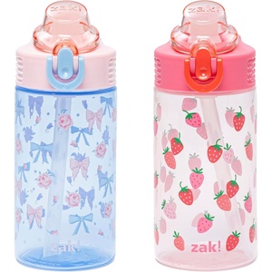 image:imageZak Designs Hot Wheels Sage 16oz LeakProof Straw Kids Water Bottle 2PackBerry and Bows
