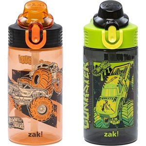 image:imageZak Designs Hot Wheels Sage 16oz LeakProof Straw Kids Water Bottle 2PackHot Wheels Monster Trucks
