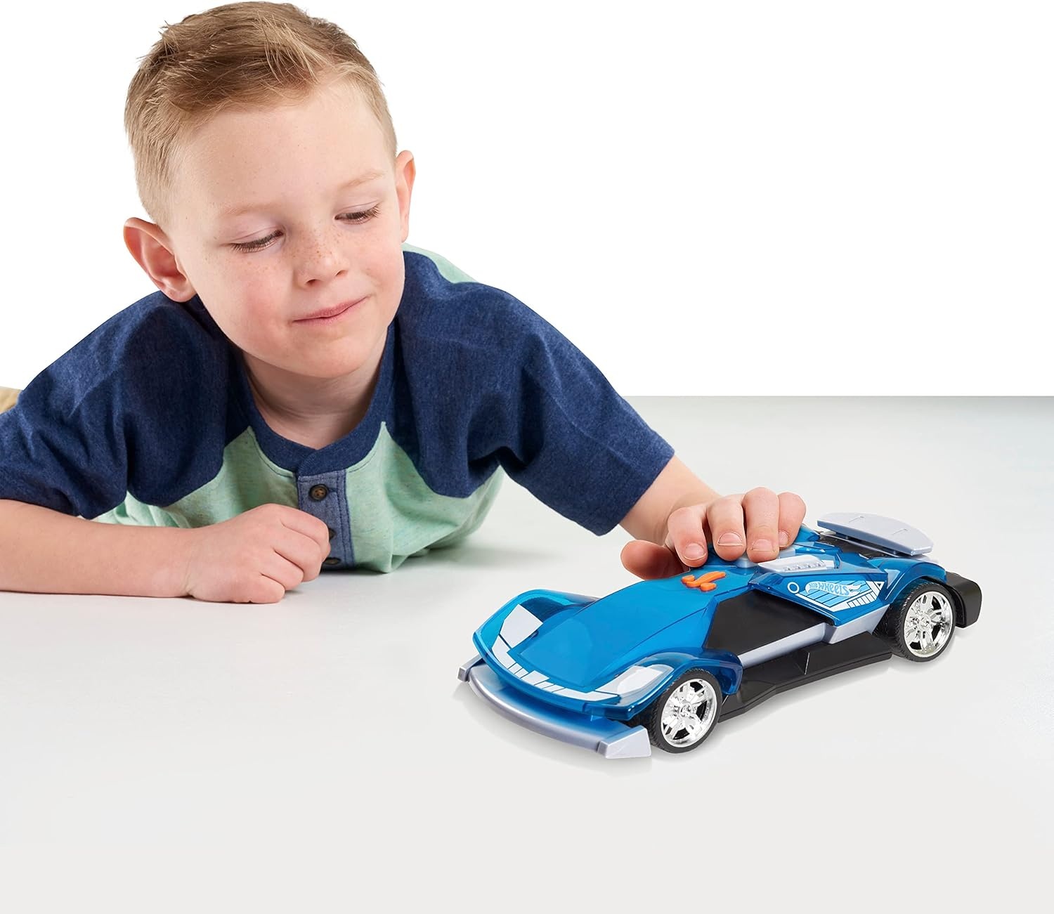 image:imageHot Wheels Color Crashers Cyber Speeder Vehicle 10Inch Blue Motorized Toy Car with Lights and Realistic Racing Sounds Kids Toys for Ages 3 Up by Just PlayBlue