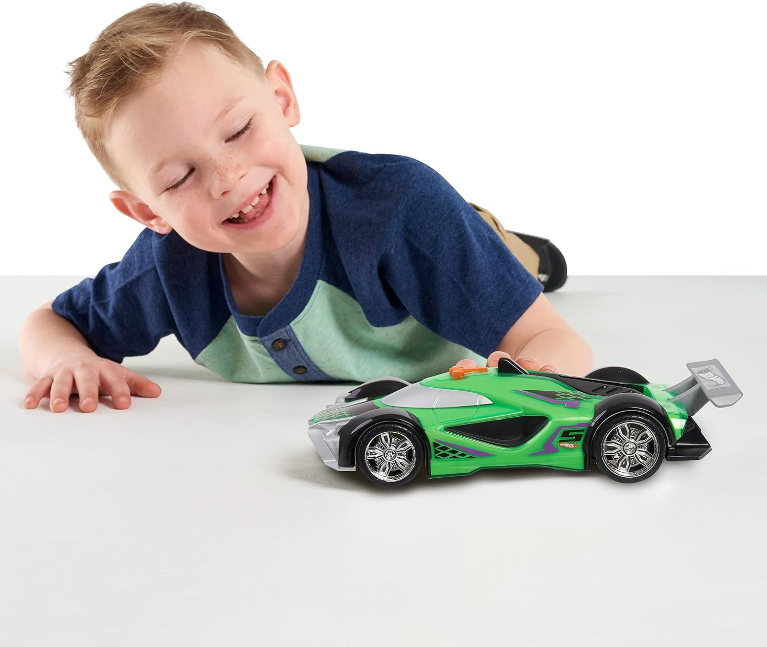 image:imageHot Wheels Color Crashers Cyber Speeder Vehicle 10Inch Blue Motorized Toy Car with Lights and Realistic Racing Sounds Kids Toys for Ages 3 Up by Just PlayGreen