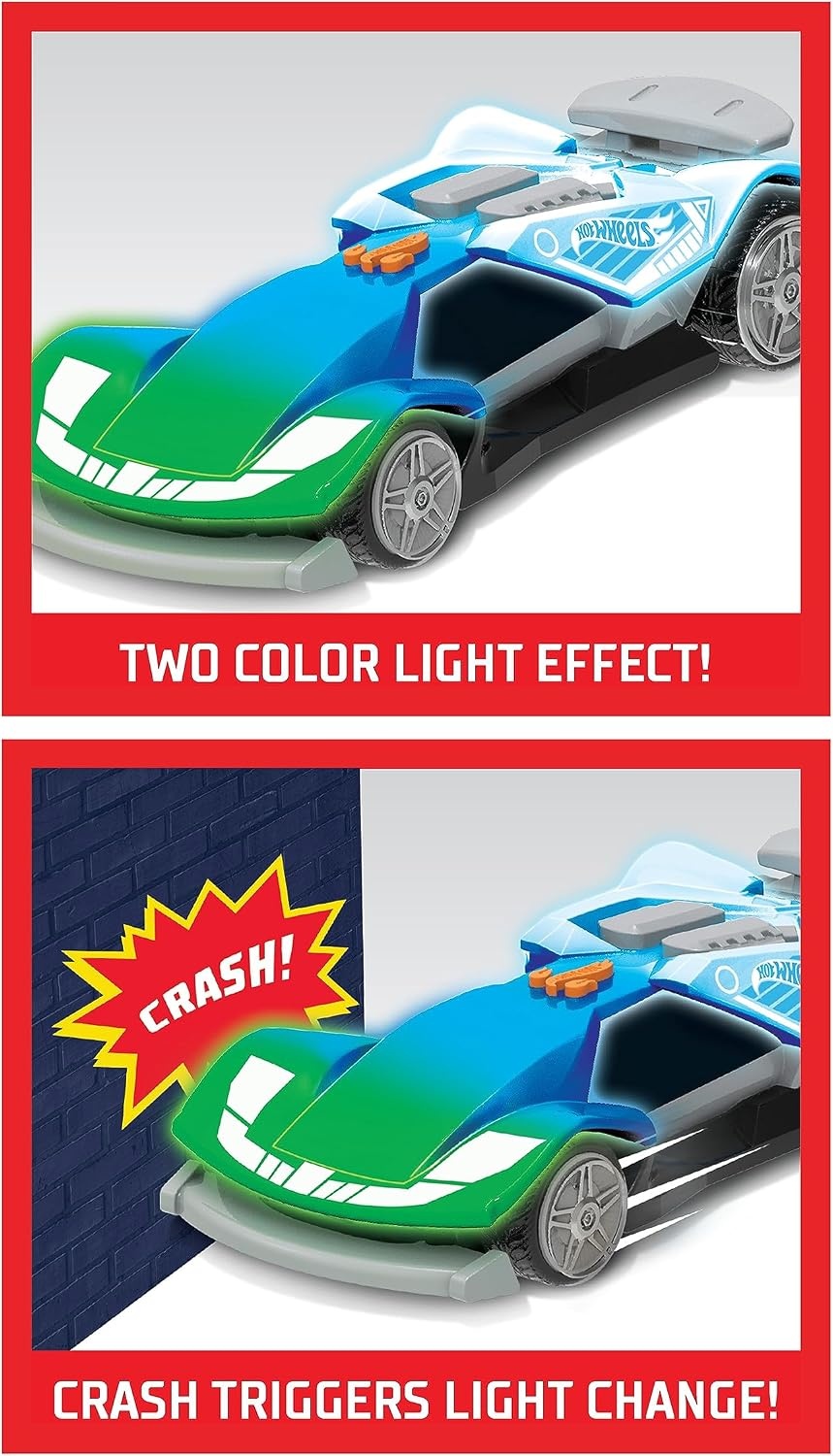 image:imageHot Wheels Color Crashers Cyber Speeder Vehicle 10Inch Blue Motorized Toy Car with Lights and Realistic Racing Sounds Kids Toys for Ages 3 Up by Just PlayBlue