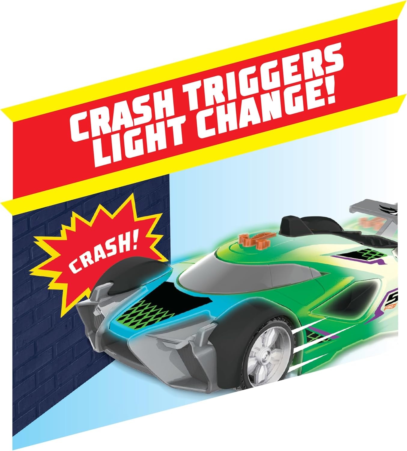 image:imageHot Wheels Color Crashers Cyber Speeder Vehicle 10Inch Blue Motorized Toy Car with Lights and Realistic Racing Sounds Kids Toys for Ages 3 Up by Just PlayGreen