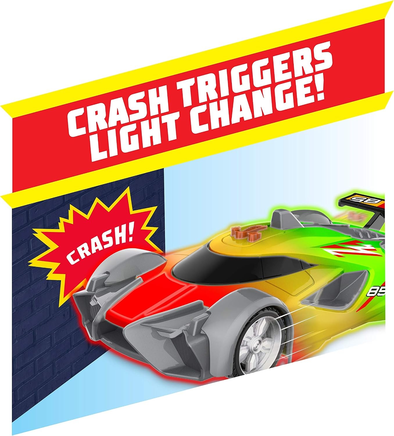 image:imageHot Wheels Color Crashers Cyber Speeder Vehicle 10Inch Blue Motorized Toy Car with Lights and Realistic Racing Sounds Kids Toys for Ages 3 Up by Just PlayYellow