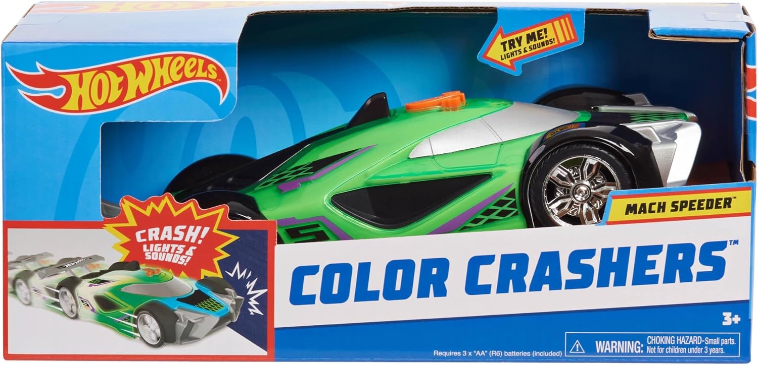 image:imageHot Wheels Color Crashers Cyber Speeder Vehicle 10Inch Blue Motorized Toy Car with Lights and Realistic Racing Sounds Kids Toys for Ages 3 Up by Just PlayGreen