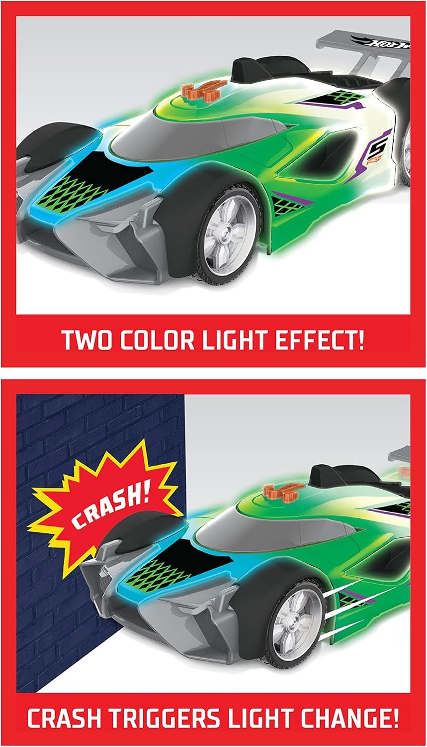 image:imageHot Wheels Color Crashers Cyber Speeder Vehicle 10Inch Blue Motorized Toy Car with Lights and Realistic Racing Sounds Kids Toys for Ages 3 Up by Just PlayGreen