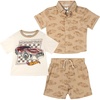 image:imageHot Wheels Cotton Gauze Button Down Shirt TShirt amp Shorts 3 Piece Outfit Set Infant to Little Kid Sizes 12 Months  78Tan  White