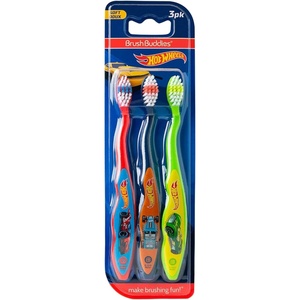 image:imageBrush Buddies Hot Wheels Manual Toothbrushes for Kids  3 Pack  Soft Bristled Childrens Toothbrushes with Fun MultiColored Designs AntiSlip Grip Handles Perfect for Toddlers Home Use or TravelRed  Blue  Green